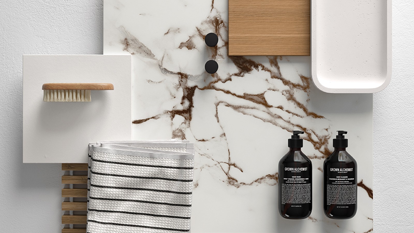 Moodboard til badeværelsestrends Moodboard til badeværelsestrends