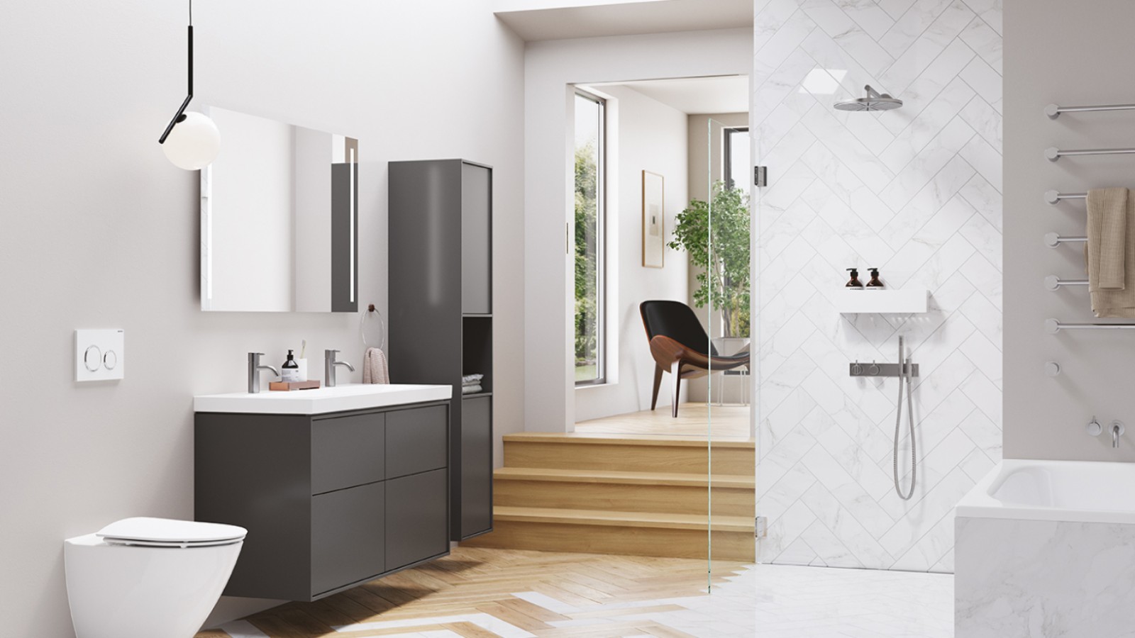 Ifö badeværelse med mørkegrå badeværelsesmøbel Ifö badeværelse med mørkegrå badeværelsesmøbel