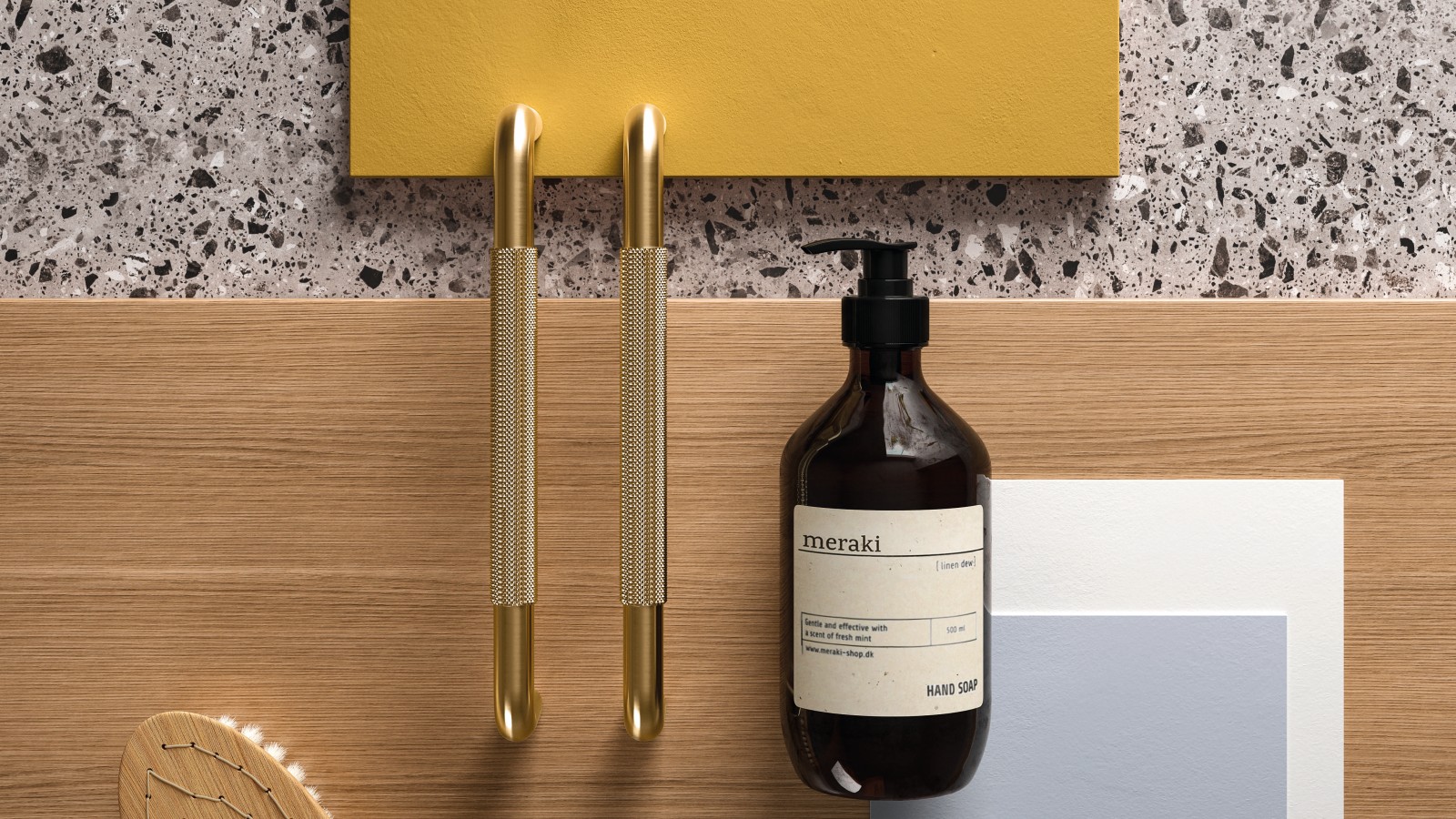 Moodboard med farver til badeværelset