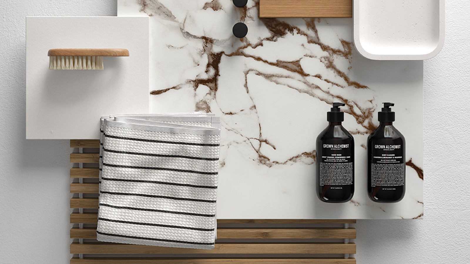 Moodboard med badeværelsestrends Moodboard med badeværelsestrends