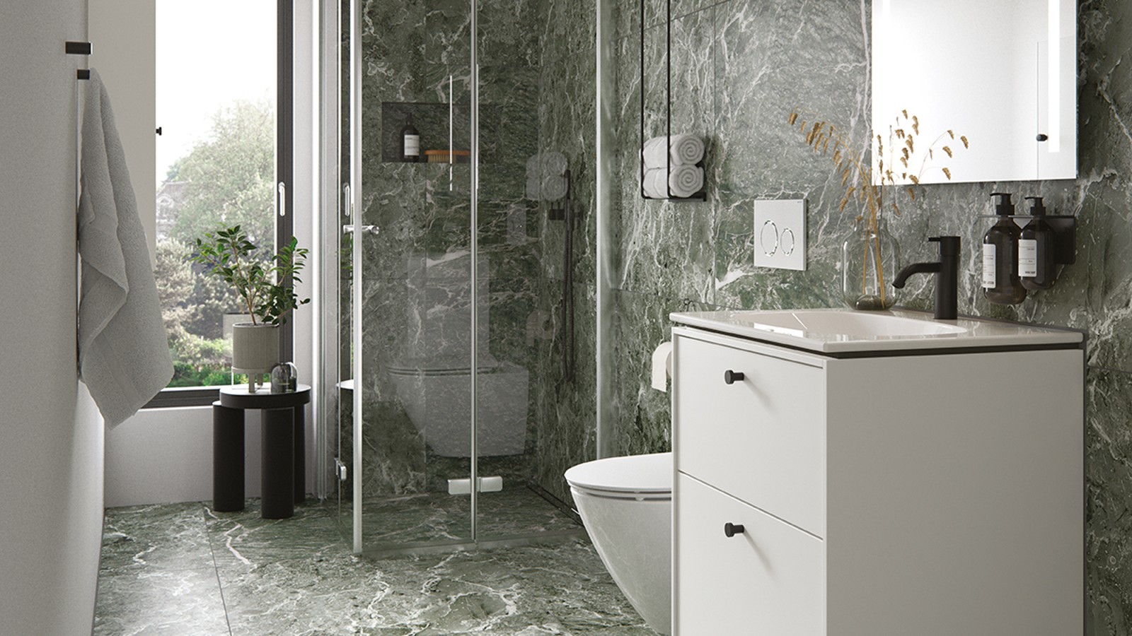 Ifö badeværelse i grøn marmor Ifö badeværelse i grøn marmor