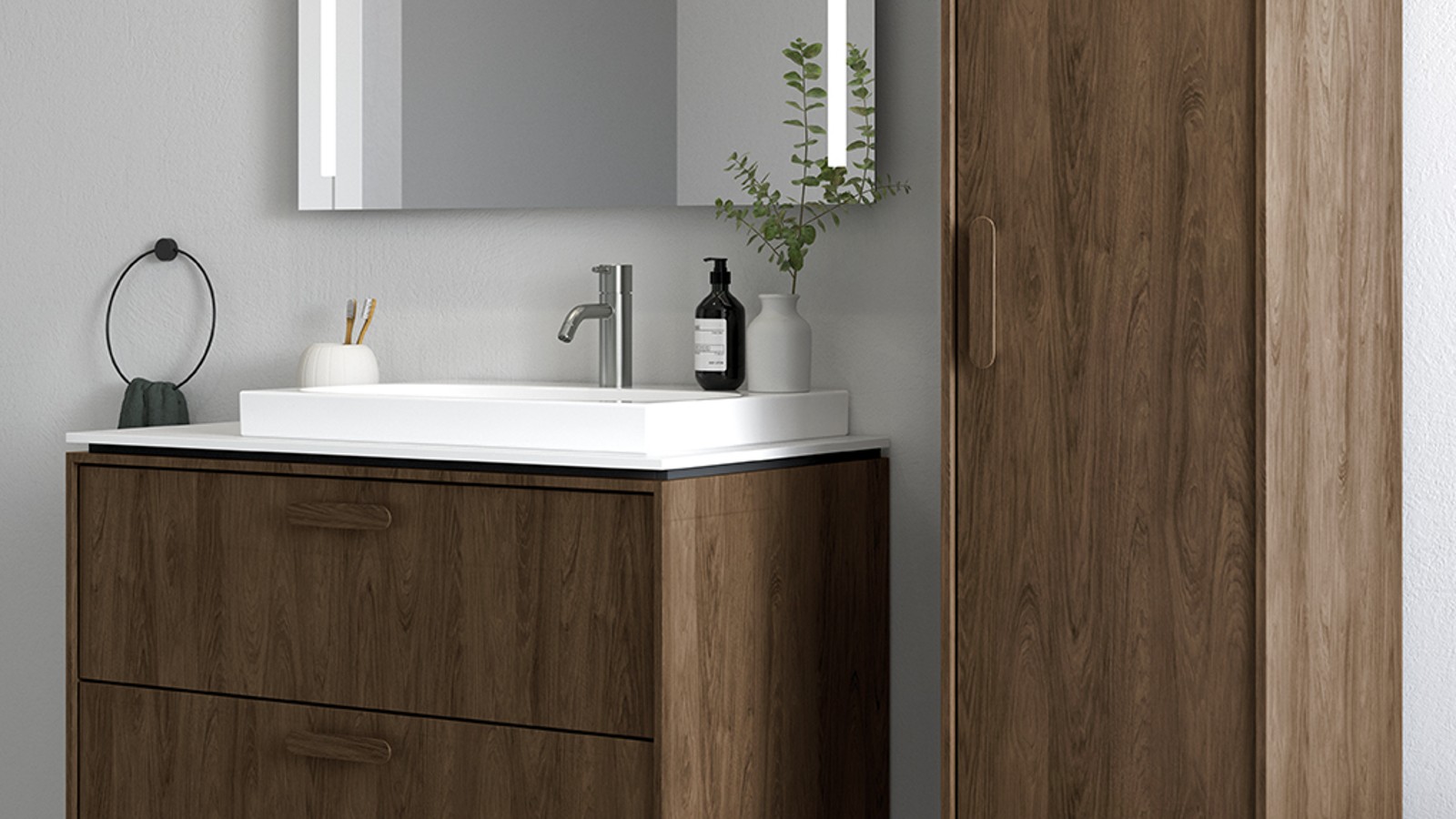 Ifö badeværelsesmøbler i nøddetræ Ifö badeværelsesmøbler i nøddetræ