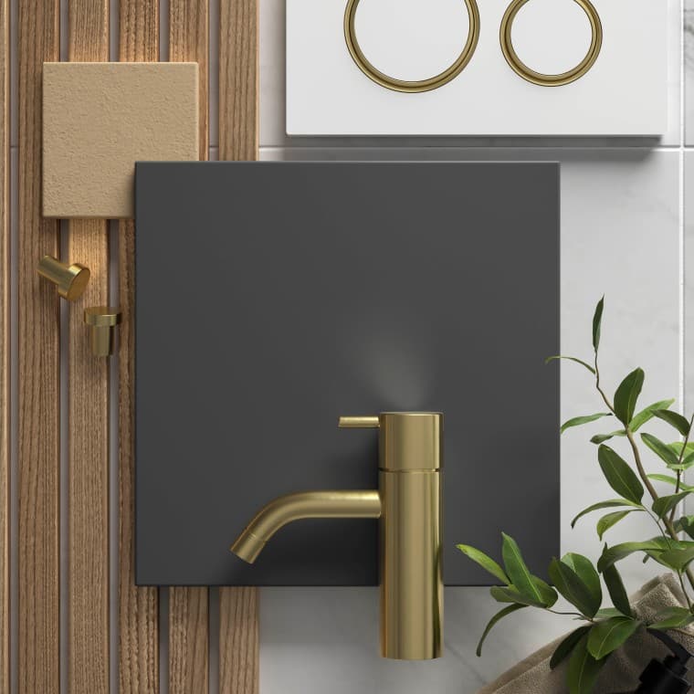 Moodboard med sort, messing og træ Moodboard med sort, messing og træ