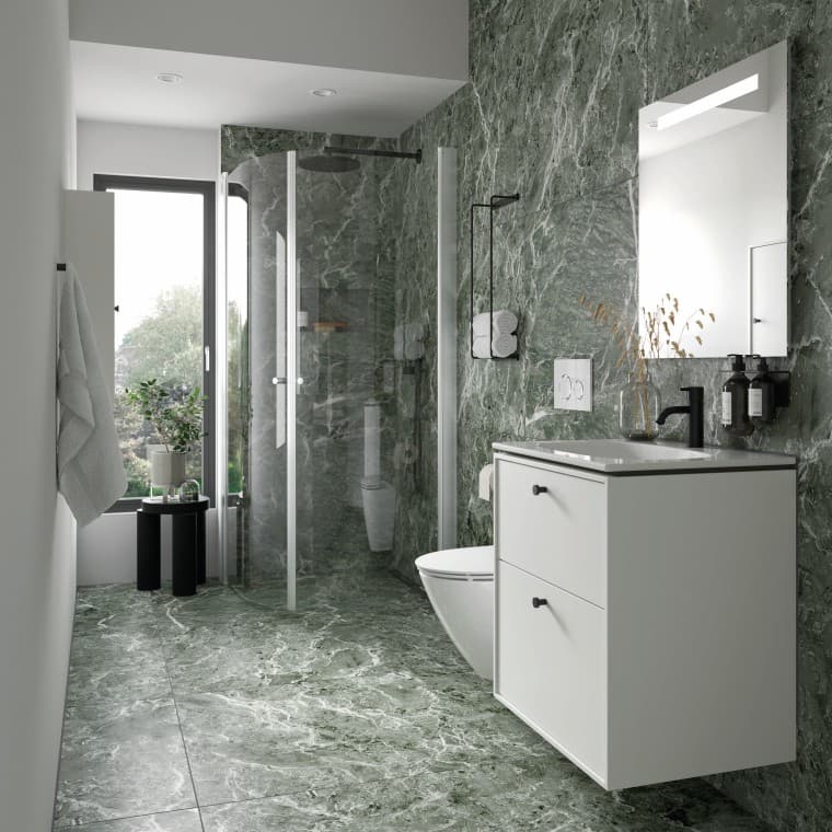 Sense Art badeværelsesmøbel, Spira toilet og Space bruseløsning Sense Art badeværelsesmøbel, Spira toilet og Space bruseløsning